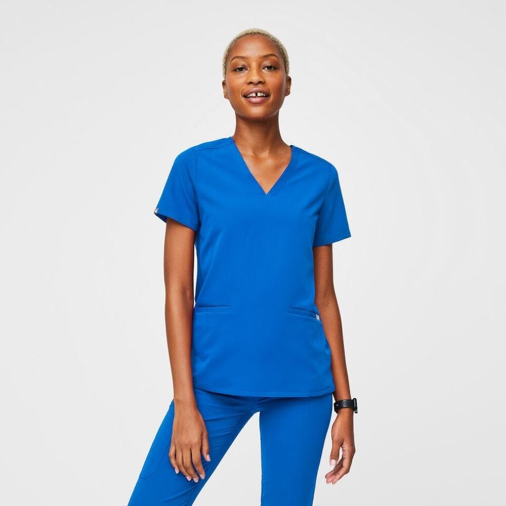 Figs Casma Three-Pocket V-Neck Short Sleeve Classic Scrub Top Royal Blue XXL
